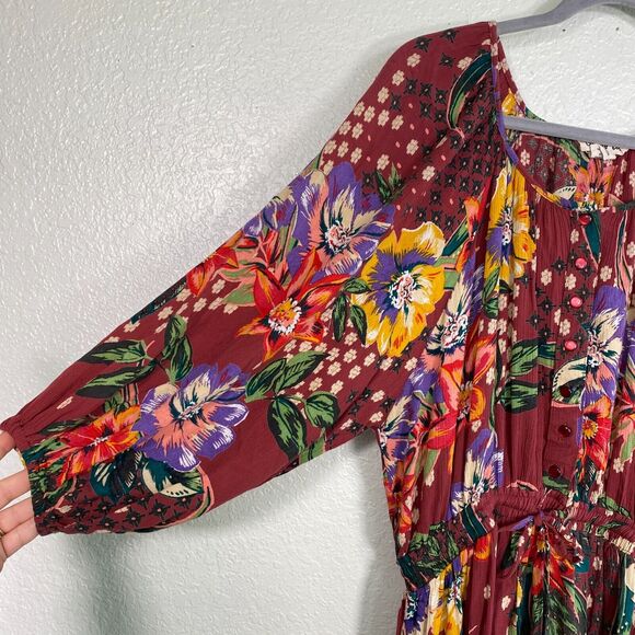 Gypsy Love Dress Women Large Floral Tiered Boho Summer Flowy Sundress Tie Waist - Picture 6 of 13